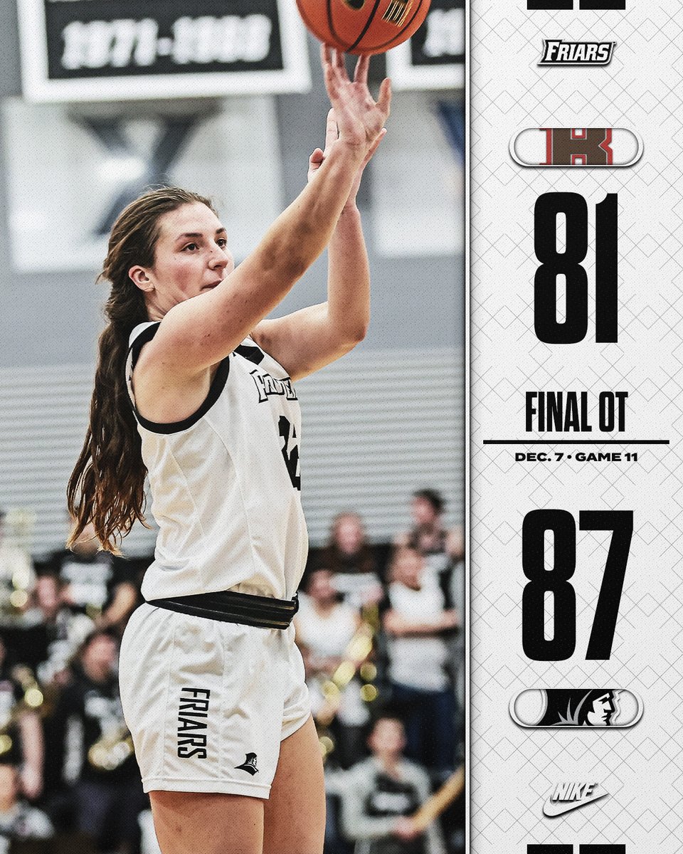 FRIARS WIN IN OVERTIME‼️

Providence - 87
Brown - 81

Grace Efosa and Brynn Farrell each score 27 points