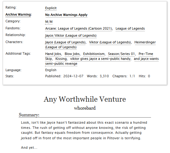 whorebard's tweet image. NEW #jayvik FIC!! i hope you like it 🦋

👇👇👇
archiveofourown.org/works/61153579