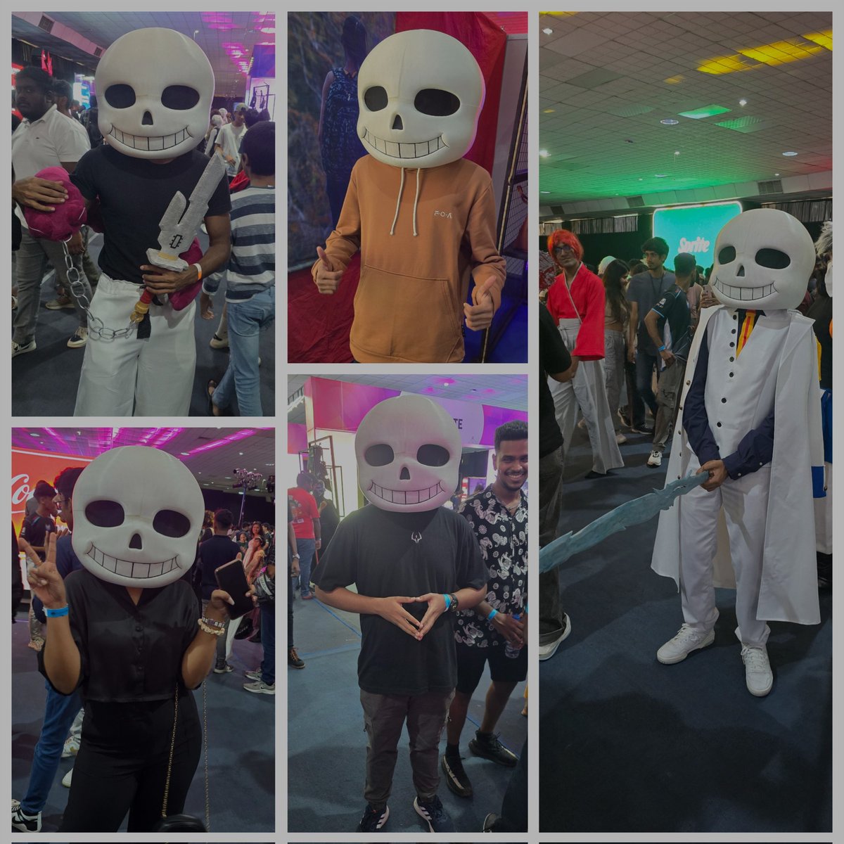 ManualCS00's tweet photo. It started off as a joke in Colombo Comic Expo where I preach the goodness of @UnderTale and take pictures of peeps with the helmet "for the cause" but uh... ended up with enough pictures to make a bunch of collages.

@tobyfox 👉👈 DID I DO GOOD SIR? https://t.co/tZlv0b3cSw
