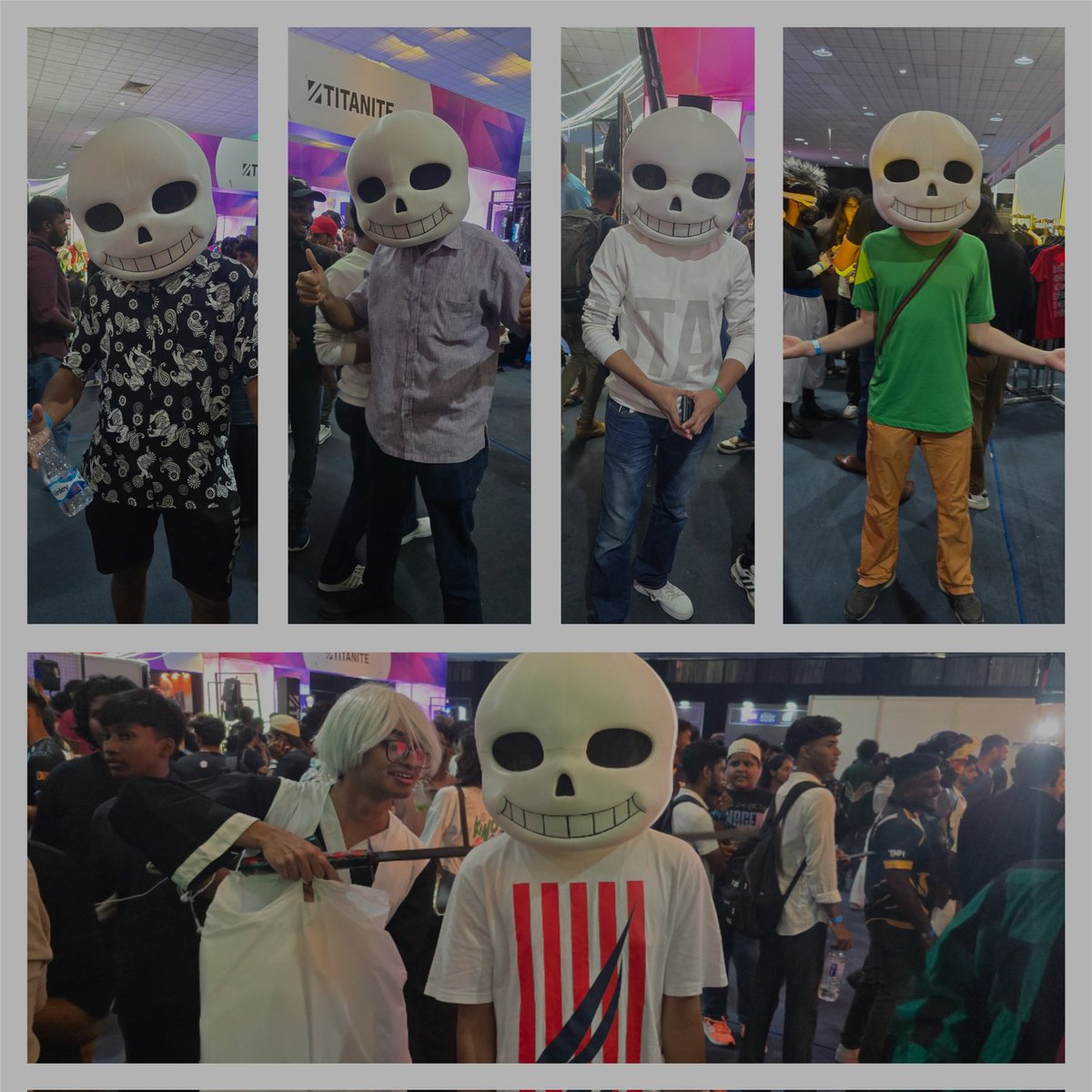 ManualCS00's tweet photo. It started off as a joke in Colombo Comic Expo where I preach the goodness of @UnderTale and take pictures of peeps with the helmet "for the cause" but uh... ended up with enough pictures to make a bunch of collages.

@tobyfox 👉👈 DID I DO GOOD SIR? https://t.co/tZlv0b3cSw