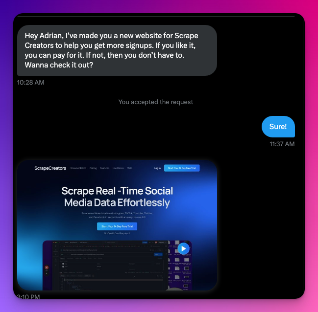 Best cold DM ever. Great job @MarcelWebsites