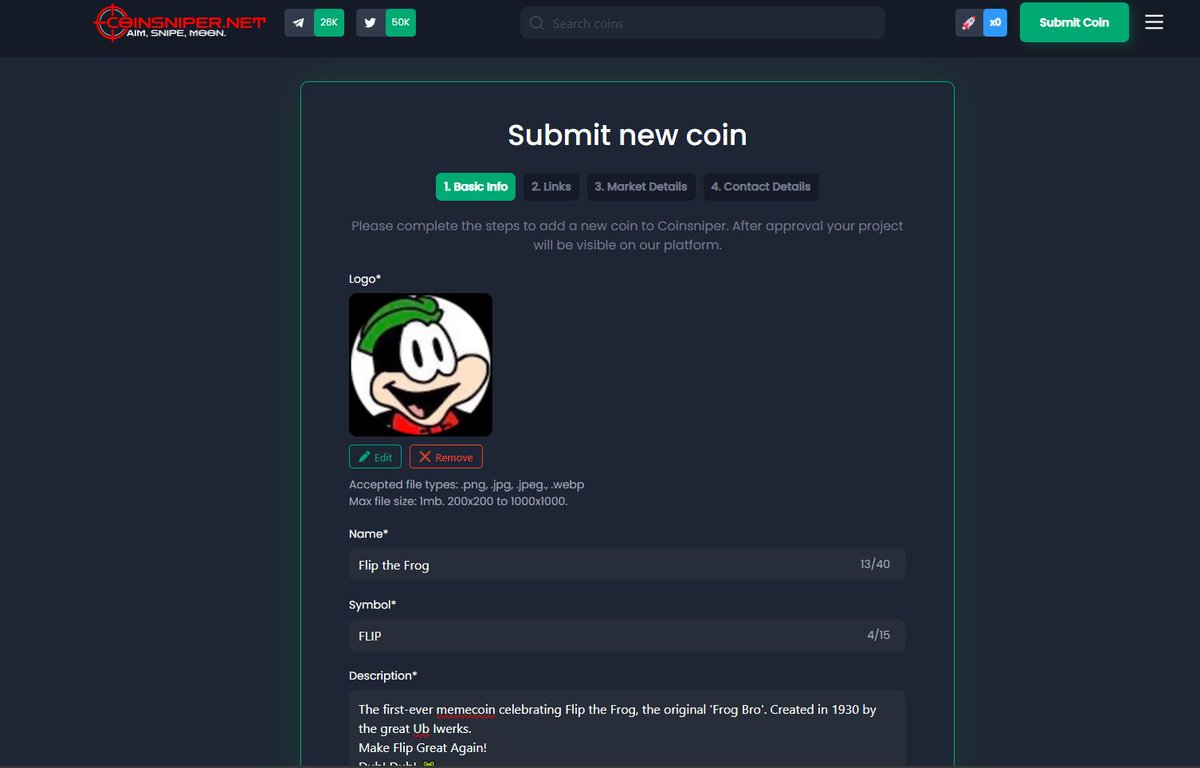 realflipthefrog's tweet photo. Our team has just listed the project on multiple platforms! 🚀 #WeBuildingHere $ETH $FLIP #FlipTheFrog https://t.co/NWiWB5YCob