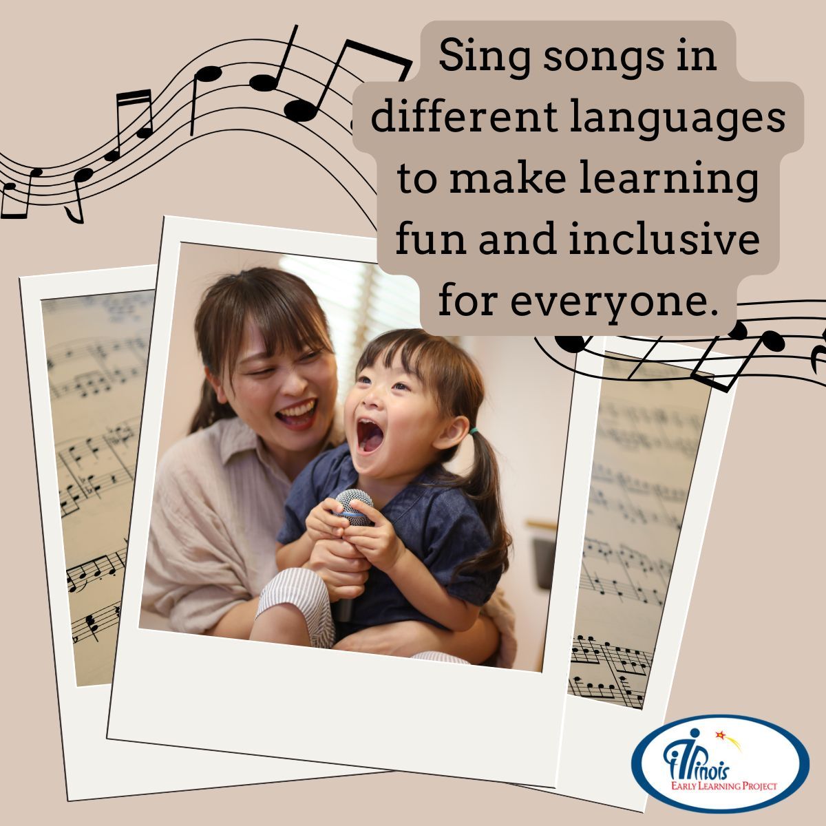 Sing songs in different languages to make learning fun and inclusive for everyone. 🎵 
#Music #IllinoisEarlyLearning