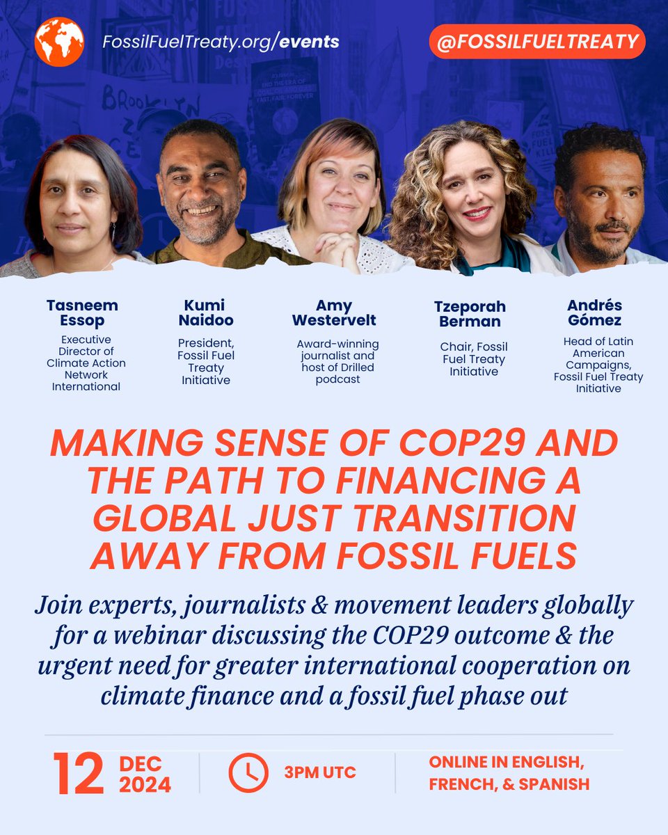 🗓️ Just a few more days before our upcoming webinar!

🤝 Join a superstar panel of movement leaders from around the world in this global webinar discussing the COP29 outcome and the urgent need for greater international cooperation on climate finance and a fossil fuel phase out.