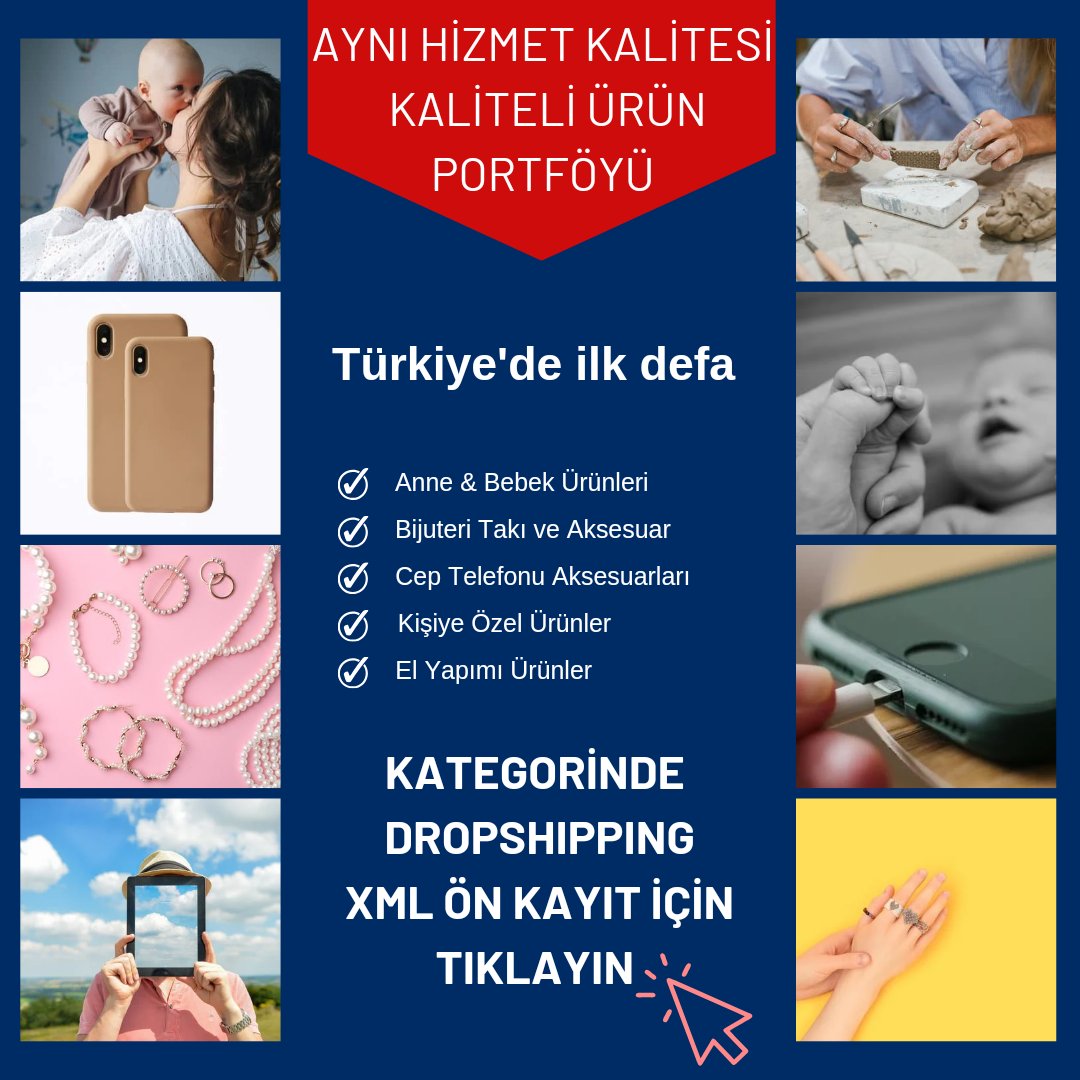 Dropshipping hizmetinde yeni bir sayfa açıyoruz!
AYNI HİZMET KALİTESİ, YENİ ÜRÜN PORTFÖYÜ
Türkiye'de ilk defa!
- Anne &amp; Bebek Ürünleri
- Bijuteri Takı Aksesuar
- Cep Telefonu Aksesuarları
- Kişiye Özel Ürünler
- El Yapımı Ürünler

royaltedarik.com/yeni-urun-port…