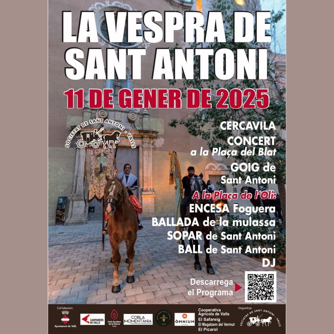 🍴 Ja tenim els tiquets a la venda per al Sopar de Sant Antoni! 🎉

📅 Quan? Dissabte 11 de gener
📍 On? A la plaça de l’Oli, dins els actes de la Vespra de Sant Antoni.

🥘 Menú tradicional:
👉 Llonganissa, cansalada, botifarra, pa i vi de la