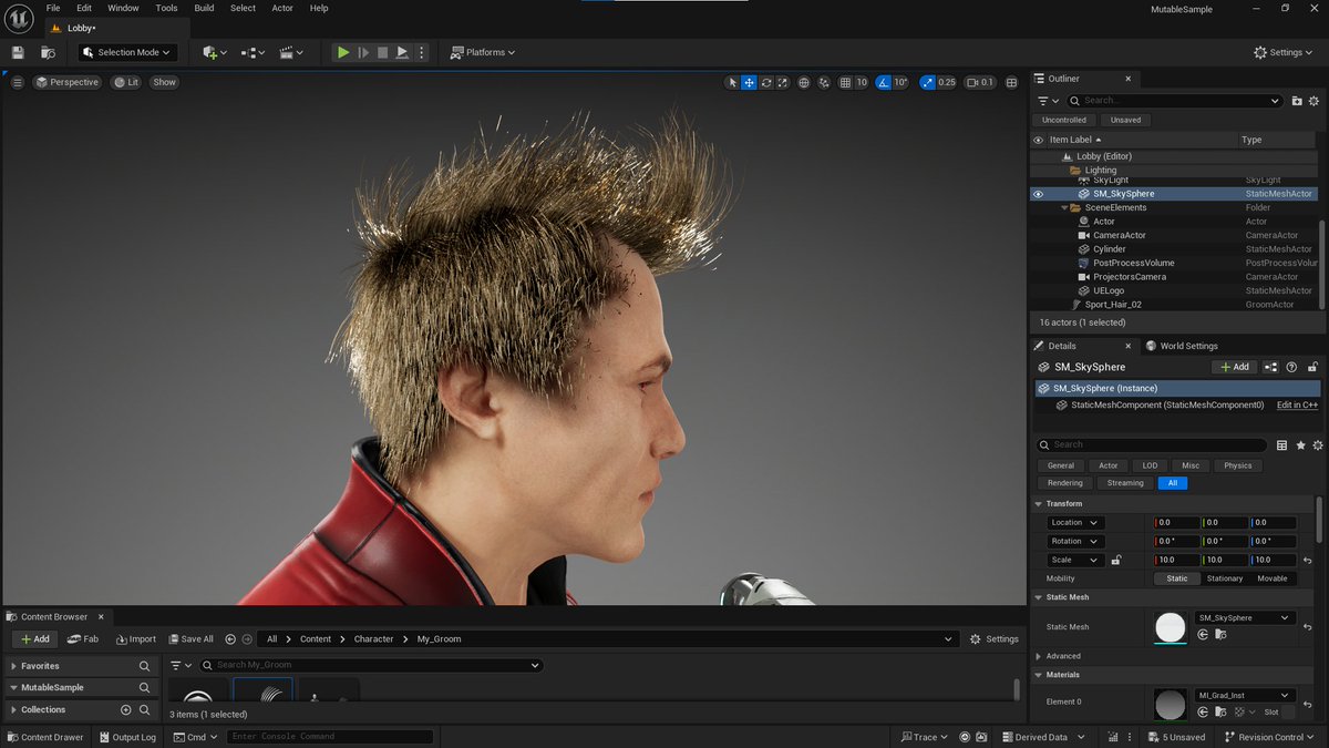 PdaU3yaeE56Xce3's tweet image. Ue5.5 Mutable Hair Custom #ue5 #hair #mutable