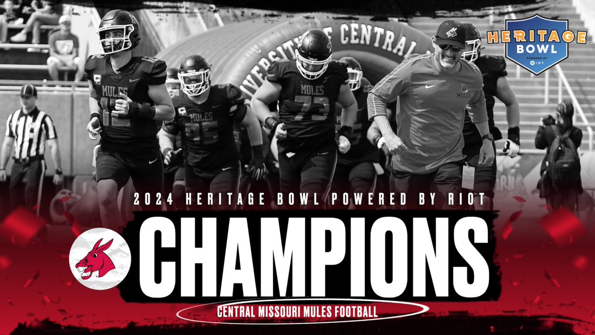 Mules Football (@ucmfootballteam) on Twitter photo The Mules are 2024ย <a href="/HeritageBowl/">Heritage Bowl Powered by Riot</a> Champions!
FINAL 2OT | Mules 39, Texas Permian Basin 37
#teamUCM x #MissionOriented The Mules are 2024ย <a href="/HeritageBowl/">Heritage Bowl Powered by Riot</a> Champions!
FINAL 2OT | Mules 39, Texas Permian Basin 37
#teamUCM x #MissionOriented