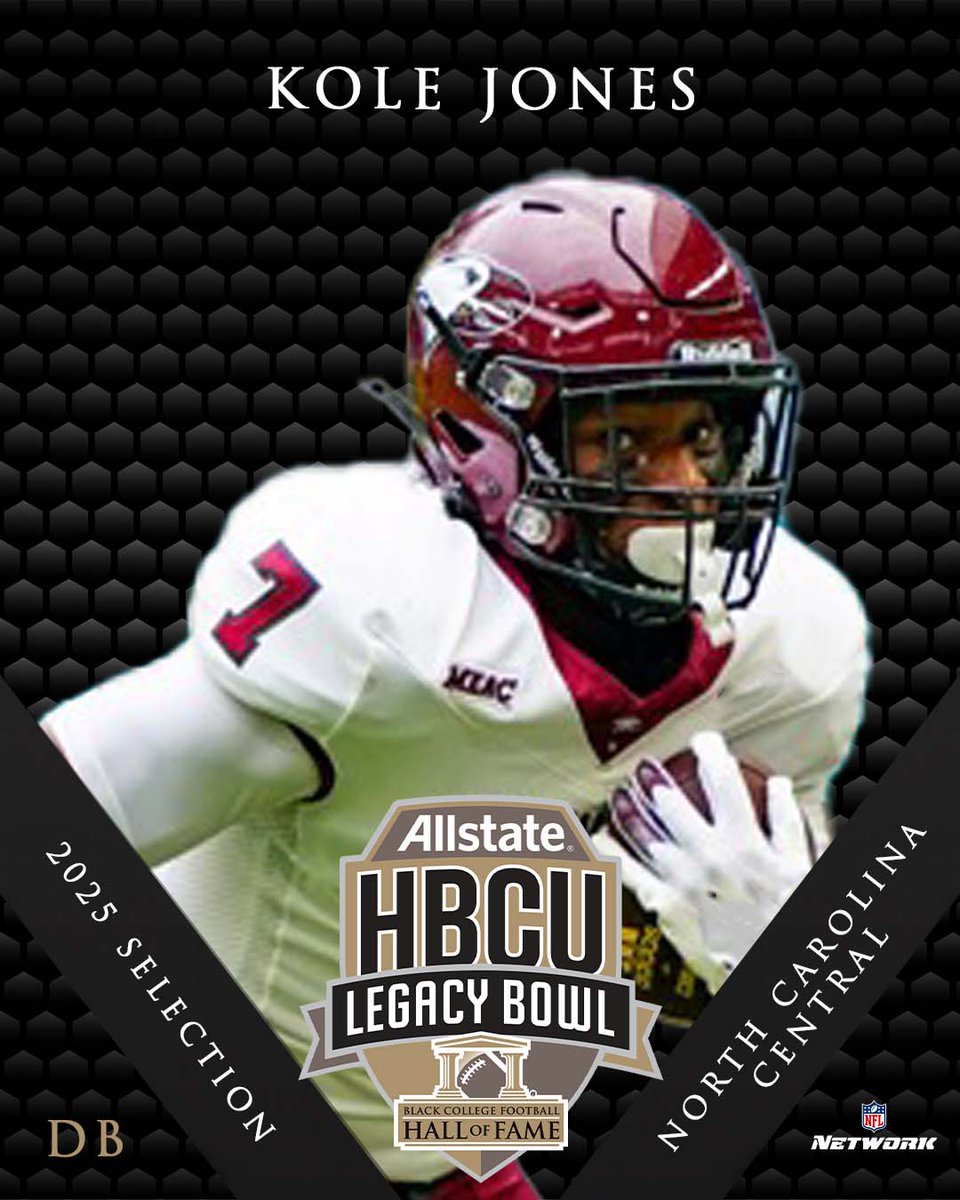 Welcome to the 2025 ALLSTATE HBCU LEGACY BOWL!

KOLE JONES
DB, <a href="/NCCU_Football/">NC CENTRAL FB | 🦅🏆🦅</a> 

#LegacyBound ✊🏿