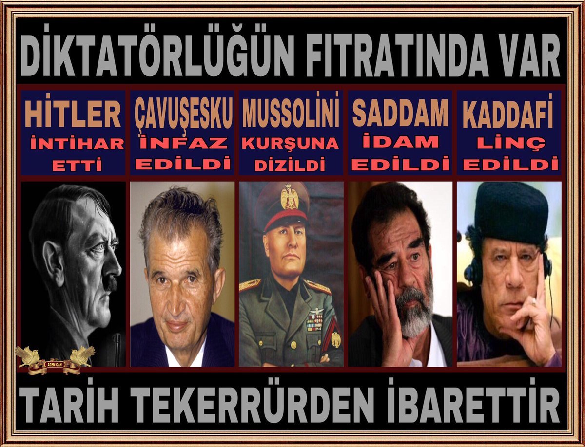 KaranliginKizi7's tweet photo. TARİH !
DAİMA #TEKERRÜRDEN İBARETTİR !? 

#DİKTATÖRLERİN 
DAİMA #SONLARI AYNIDIR !
 #SONLARI da BİRBİRLERİNE #BENZER
VATANA MİLLETE #İHANETLERİNİN BEDELİNİ DAİMA ÇOK #ACI BİR ŞEKİLDE #REZİLLİK İÇİNDE #CANLARIYLA #KANLARIYLA ÖDEMİŞLERDİR !

YAKIN #TARİH ÖRNEKLERİ
     👉⬇️👈 https://t.co/9hoZeZww2N