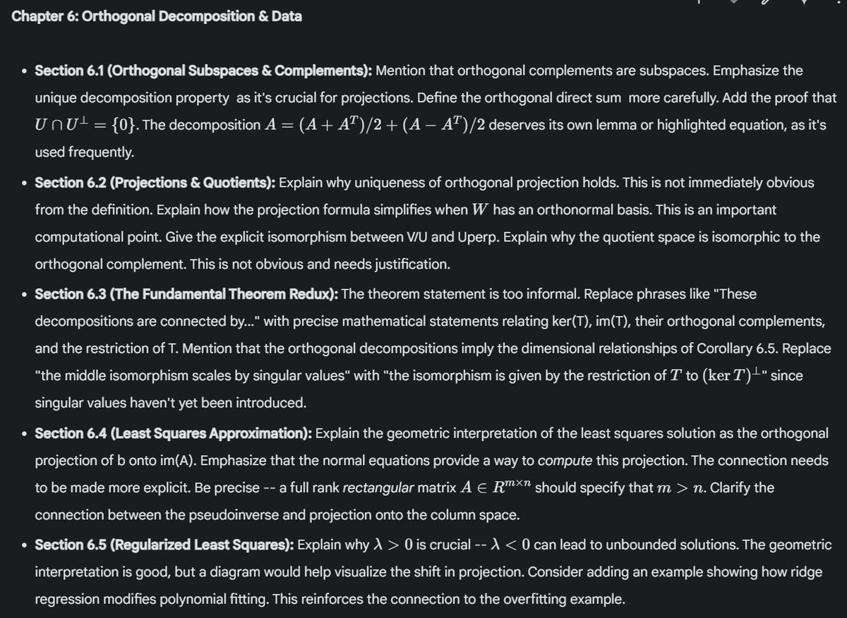 just fed the new gemini-exp-1206 model a draft of my latest math text, asking for a report detailing inconsistencies, hidden assumptions, conflicting terminology, bad proofs, &amp; unclear exposition.  
100000 token input [latex]. 260 seconds of thought.
long high-quality output!