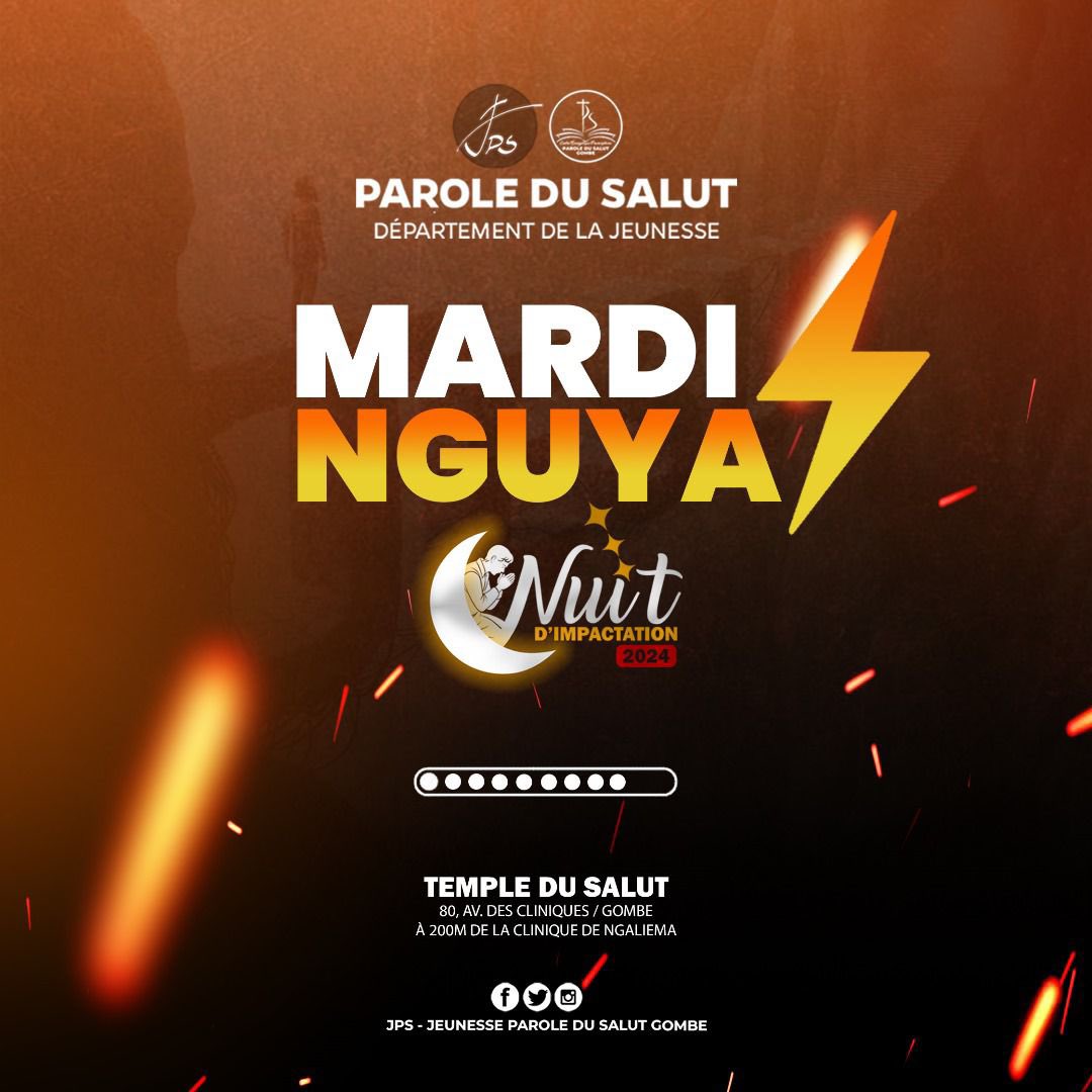 JpsGombe's tweet photo. 🔥🔥 MARDI NGUYA🔥🔥
Dernier mardi de l'année venons et vivons ce moment de gloire.
Tous les mardi ne se ressemblent pas. Viens avec ta soif vivre sa gloire.
#JPSGOMBE
#MARDINGUYA
#PAROLEDUSALUT https://t.co/Av75yAD4iF