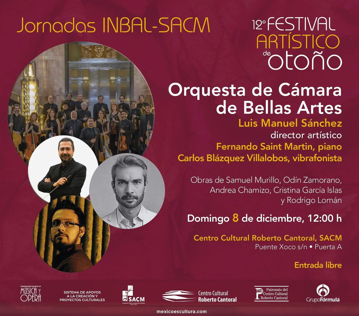 🎼 Las Jornadas INBAL SACM llegan a su fin y lo hacen con tres grandes estrenos: “Concierto No. 1 para piano y orquesta de cuerdas” de Cristina García Islas, “Summum cumbia” de Samuel Murillo y “Elucubraciones sobre el fandango” de Rodrigo Lomán. Además se interpretará “Apertura
