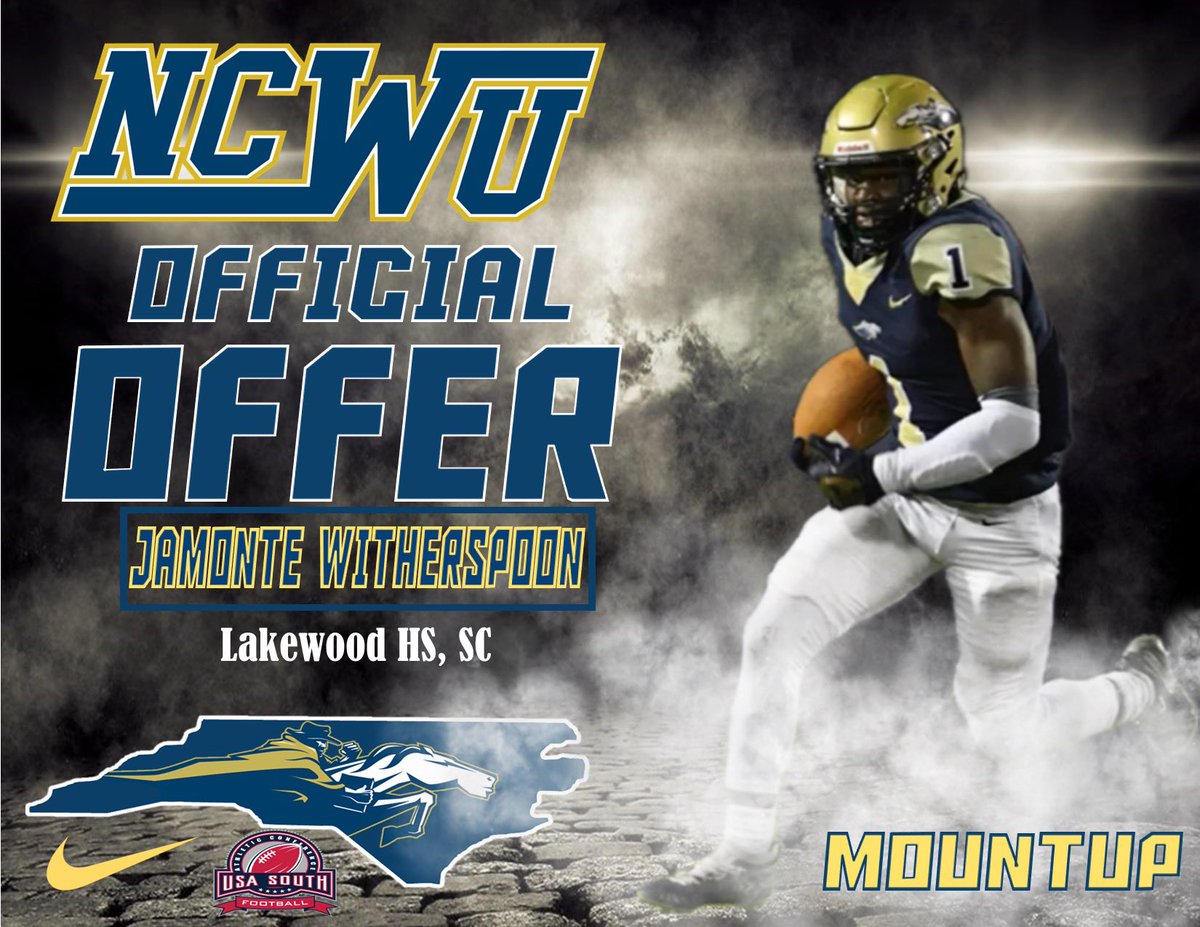Jamonte Witherspoon (@jspoonn25) on Twitter photo #AGTG After an amazing visit and conversation with <a href="/coachbrooksrb/">Coach Brooks</a> im blessed to say I’ve received an offer from <a href="/NCWesleyanFB/">NC Wesleyan Football</a>
#MOUNTUP #AGTG After an amazing visit and conversation with <a href="/coachbrooksrb/">Coach Brooks</a> im blessed to say I’ve received an offer from <a href="/NCWesleyanFB/">NC Wesleyan Football</a>
#MOUNTUP
