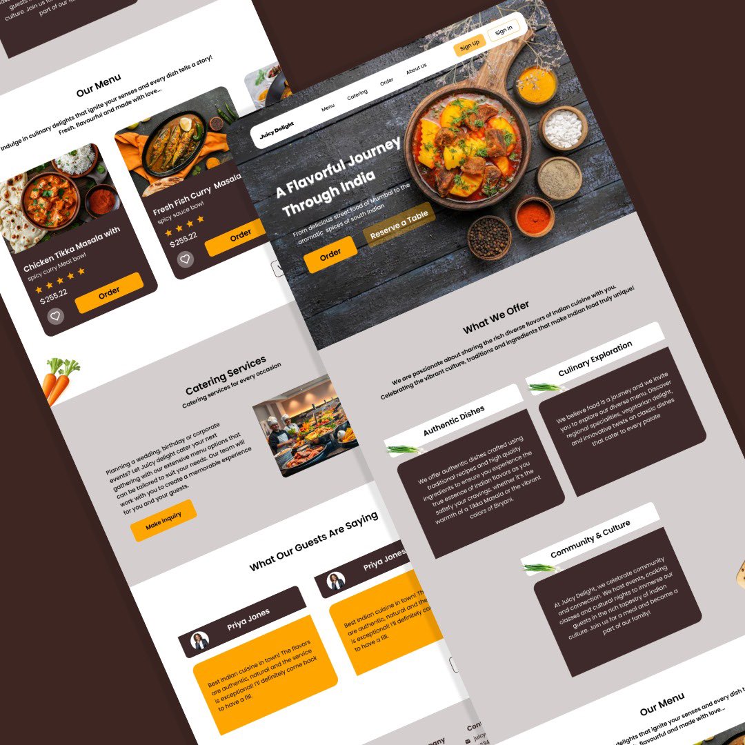 Rayohhhh's tweet photo. Day 006 ✨✨
Clean UI🤭
Landing page of an Indian restaurant website
#ui #website #WebsitDesign #uiuxdesign #figma #designers #trending #designs https://t.co/0Kvjv6qJ7X