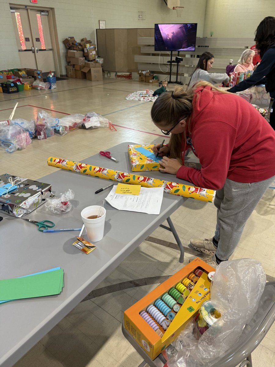 Some of the girls spent their Saturday morning wrapping Christmas presents at South Aiken Presbyterian Church. Servant leadership at its core. #RollPonies