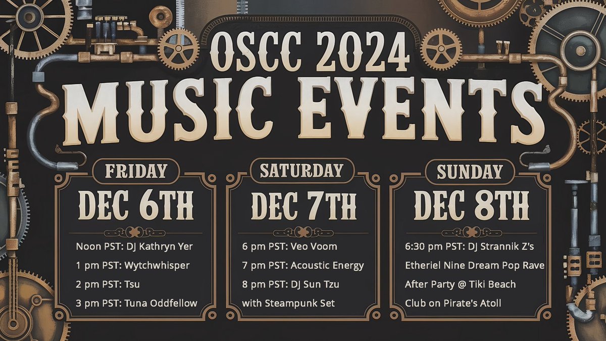 dfliesen's tweet photo. Tonight's Opensimulator Community Conference #OSCC2024 music starts at 6 pm PST with Veo Voom, 7 pm PST with Acoustic Energy, and my first #steampunk DJ show in over 20 years.  I have done #DJ with the Armed Forces Radio and Television Service (#AFRTS) and in #Milwaukee in past. https://t.co/xk8CPhPg2y