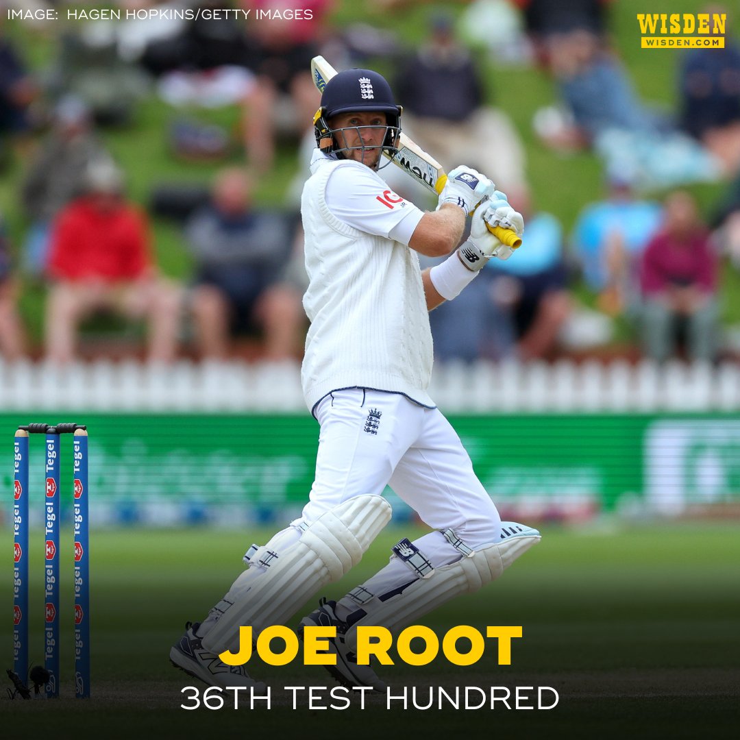 WisdenCricket's tweet photo. A 36th Test hundred for Joe Root, brought up with a reverse ramp!

He is now joint-fifth on the all-time list of players with the most hundreds in Test cricket.

#NZvENG https://t.co/xTIiJHnwLX