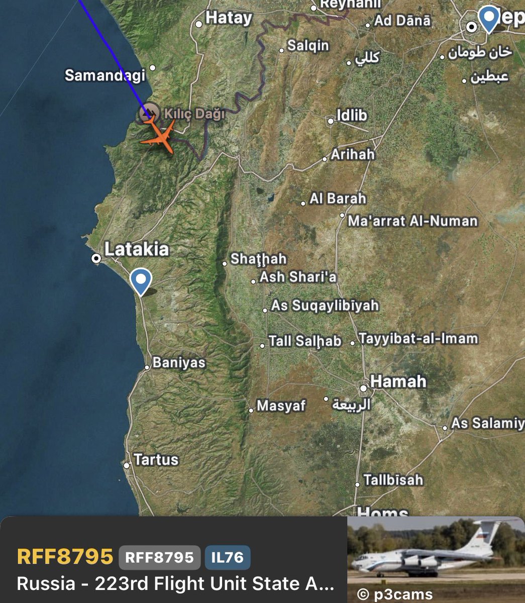 AndrewCerula's tweet photo. @sentdefender IL-76’s have been arriving over the past couple of days, Putin was probably preparing for the collapse of the Assad regime. https://t.co/zatUS6EWIf