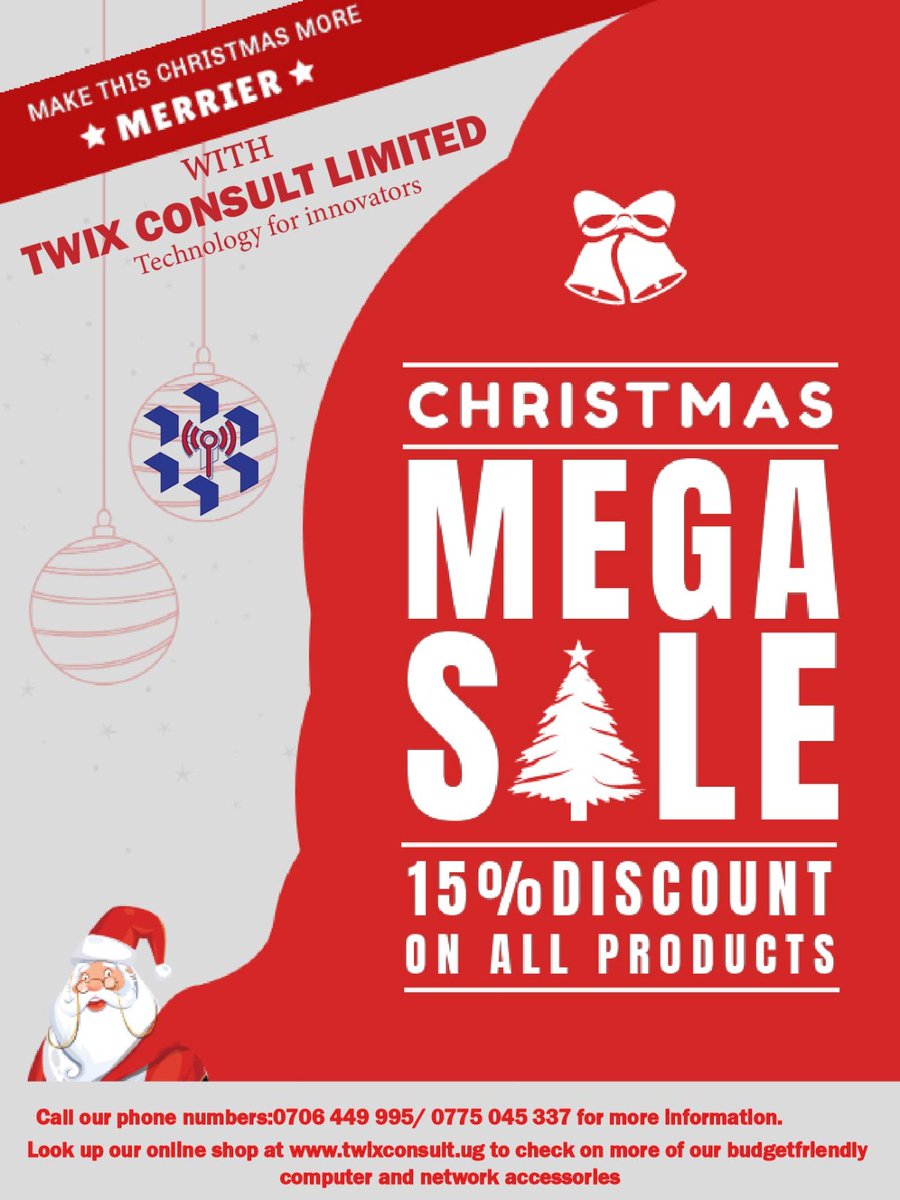 🎄 Christmas Sale – Up to 50% Off! 🎄
Upgrade your IT and network gear this holiday at unbeatable prices.
Shop now at twixconsult.ug or call 0775045337.
Hurry, offer ends December 31st – Don’t miss out!