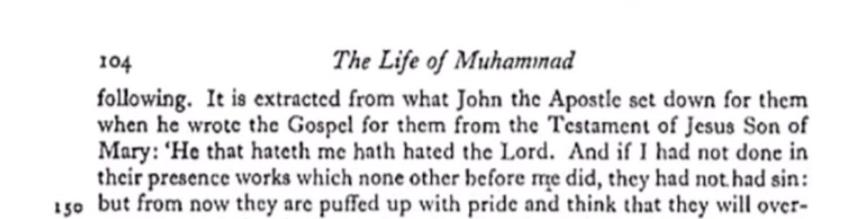 Datm1000's tweet photo. @HalalNation_ Oldest Biography of The Pedophile Muhammad states the gospel in the verses below is the Gospel of John. All of Islam is false. Muhammad is burning in hell under Christs feet.

Repent before it’s too late ✝️ https://t.co/W0yrzc1bBq