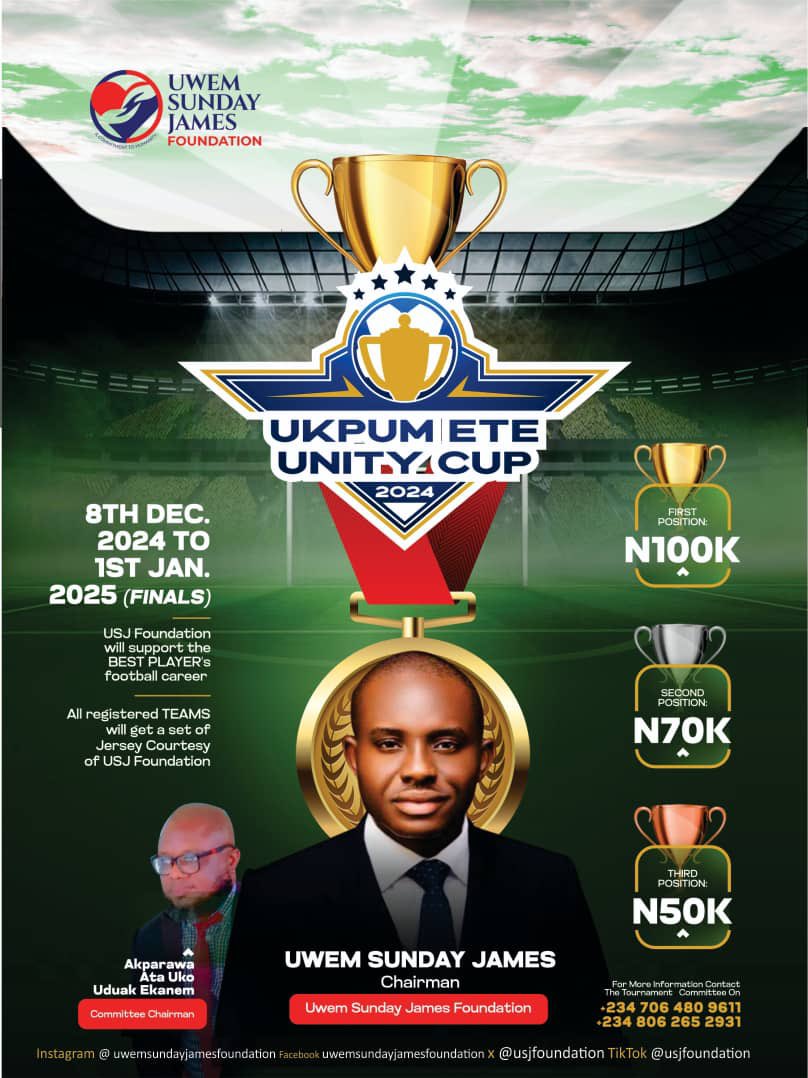 princeuwem's tweet photo. *AKWA-IBOM YOUTHS EXCITED AS UWEM SUNDAY JAMES FOUNDATION HOST's UKPUM-ETE UNITY CUP 2024*

Football Competitions have always been a way to unite societies, build capacities of participants, showcase and harness young talents and guide them away from negative influences. https://t.co/1hQIg3ElsQ
