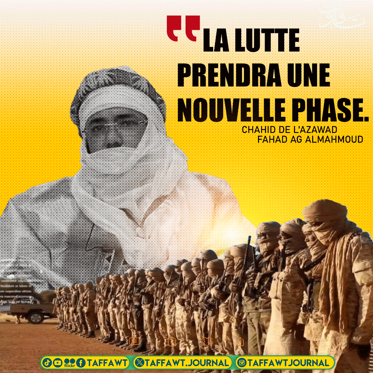TaffawtJournal's tweet photo. La lutte prendra une nouvelle phase...
Chahid de l'Azawad                    
      Fahad Ag Almahmoud
#Azawad https://t.co/JVtcGYZdFq