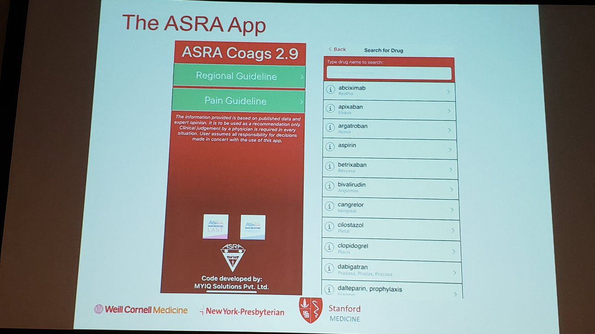 EMARIANOMD's tweet photo. How do you manage anticoagulant meds in the perioperative period? Depends if for surgery only vs for surgery with a neuraxial block @TiffanyTedoreMD #PGA78 

Important to know how to reverse DOACs in an emergency and shout-out to ASRA for Coags app 👏🏽 https://t.co/pTXjsCUdKu