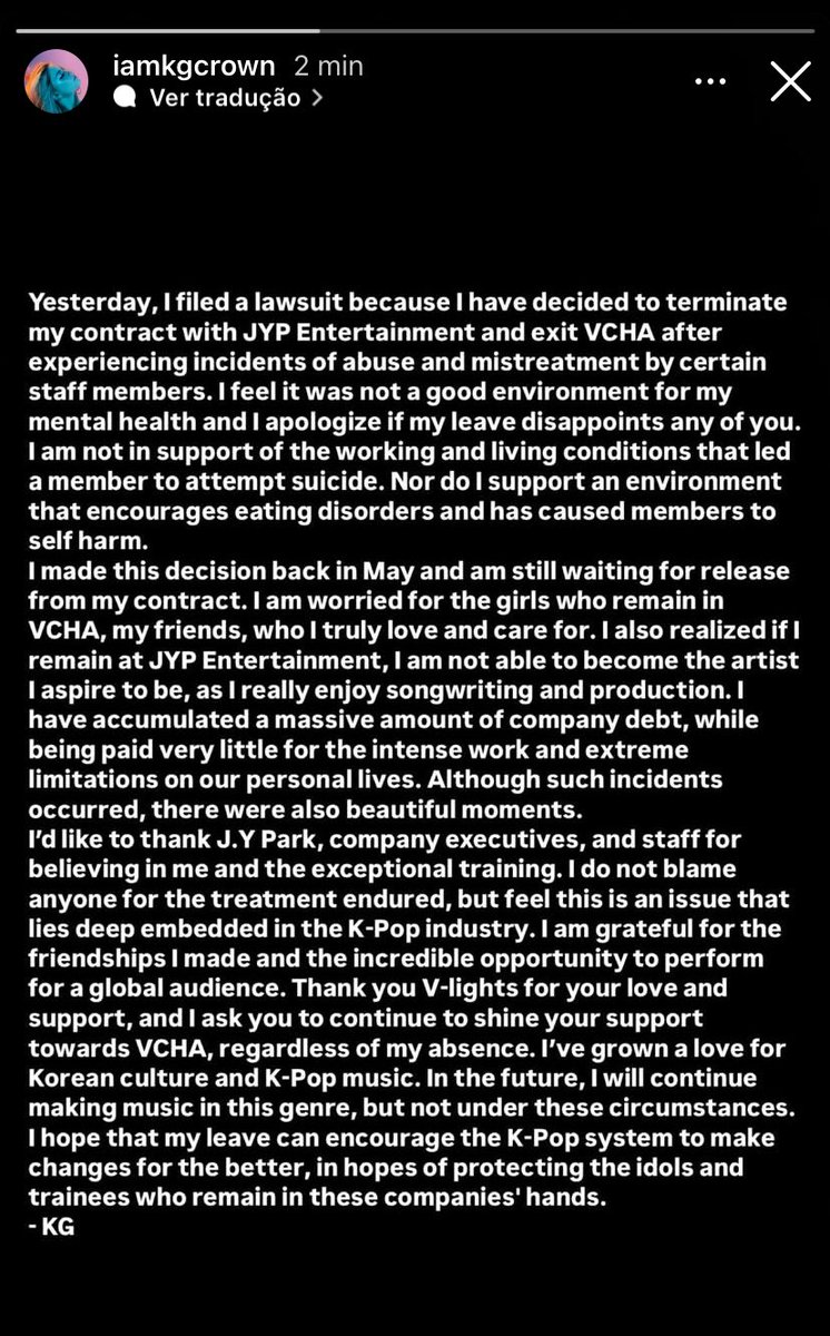 GIRLSETBRASIL's tweet photo. #KG sofreu abuso severo, xenofobia e racismo por parte da equipe da JYP Entertainment. Assim, ela decidiu deixar a empresa e o VCHA, rescindindo seu contrato.

#VCHA @Official_VCHA https://t.co/J5OrK4Cjc4