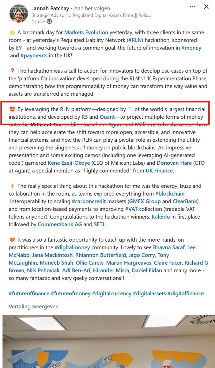 DreadBong0's tweet photo. 🟠 "By leveraging the RLN - Designed by 11 of the worlds largest financial institutions"

🟠"Developed by R3 and $QNT "

Some of the biggest banks in the world are set to utilize the rails created by $QNT 🔥

The RLN Hackathon included..

- Lloyds
- Barclays
- Santander
- Clearbank
- Commerzbank
- Kaleido

People aren't ready for what's coming..

$QNT