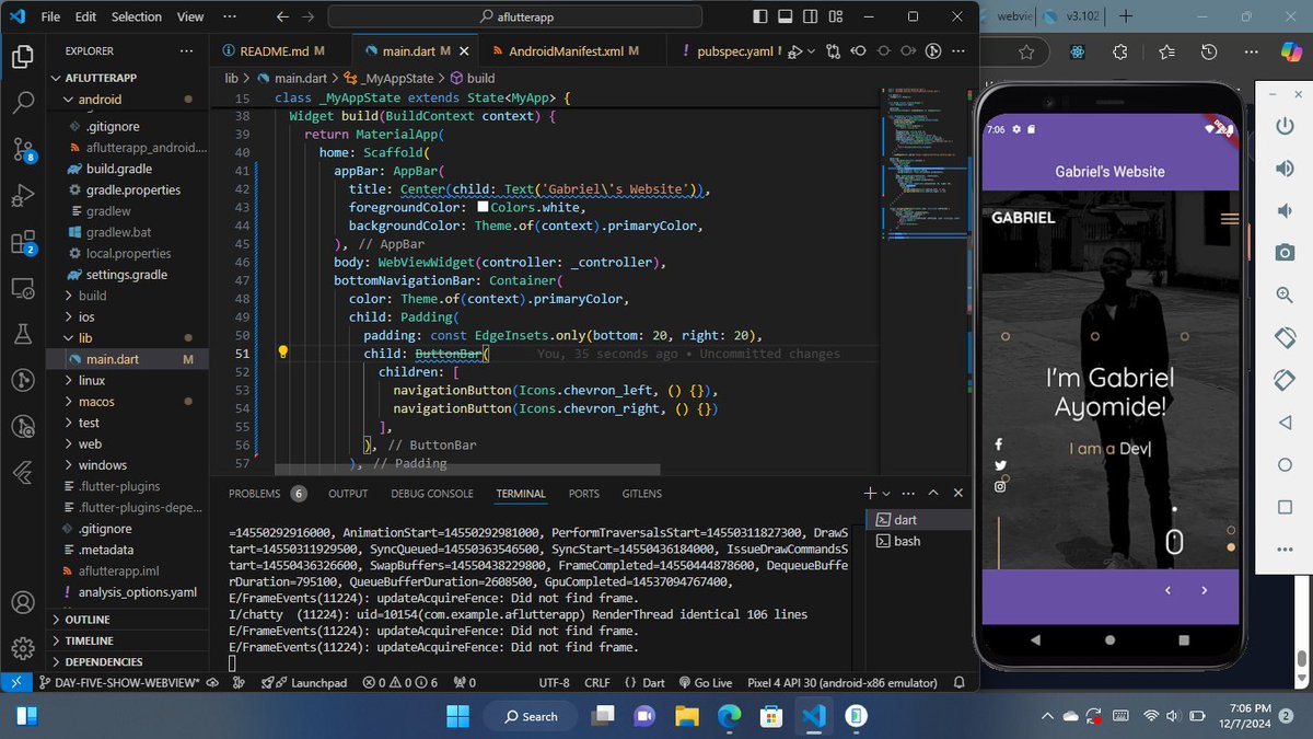 GFasedemi's tweet image. Day #5/30
Webview
Gabbygabijo/30DaysOfFlutter at DAY-FIVE-SHOW-WEBVIEW

#day5
#30DaysOfFlutter 
#30daysofcode 
#flutter 
#mobileapp