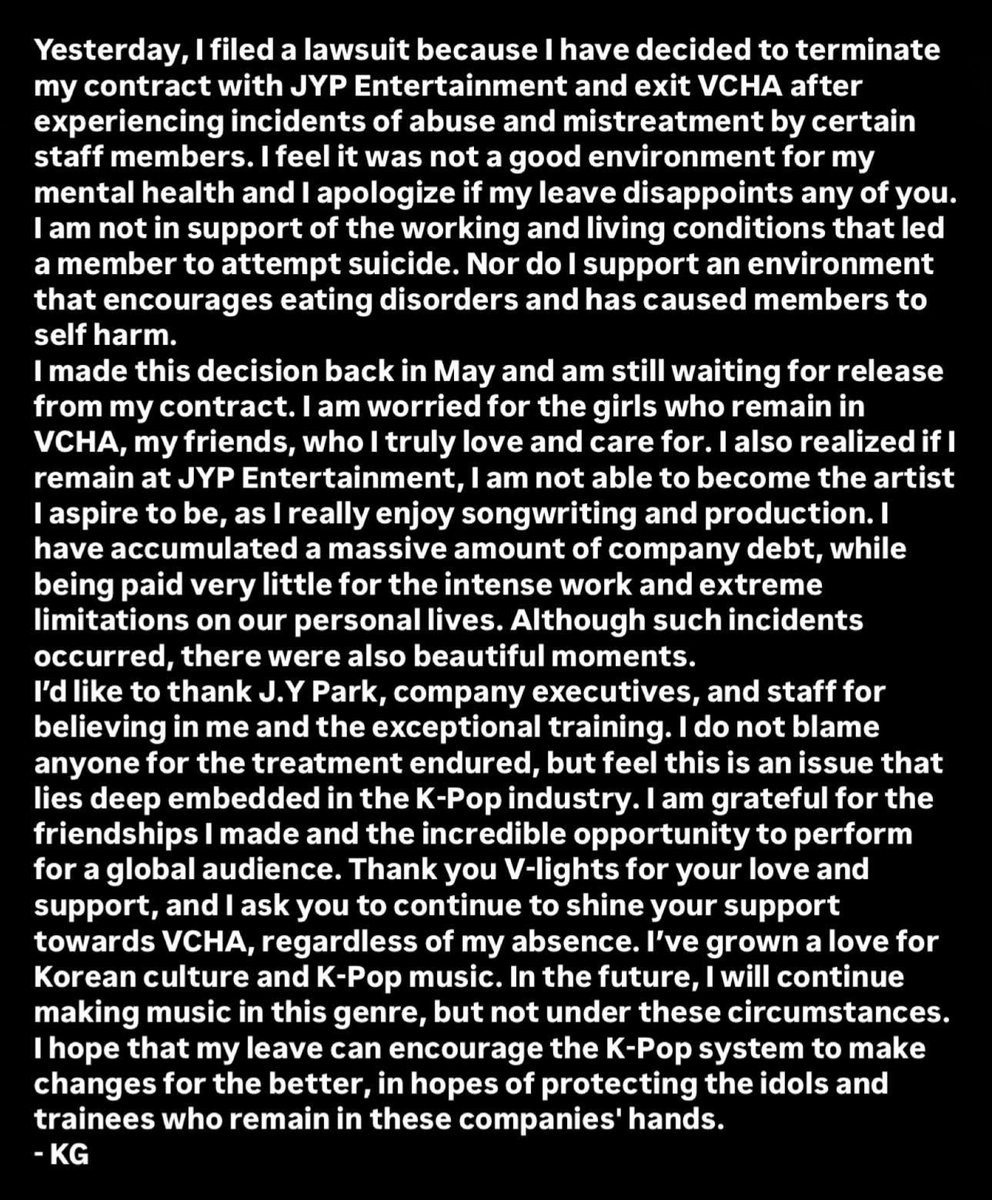 byeolique's tweet photo. briize, this isn’t about seunghan or riize, but kg’s bravery in exposing jyp’s mistreatment is heartbreaking let’s support her and vcha by spreading awareness, share these hashtags in support of them. 

#FightingforVCHA #WeLoveYouKG #AlwaysWithKG https://t.co/lYAKUO1Kvb