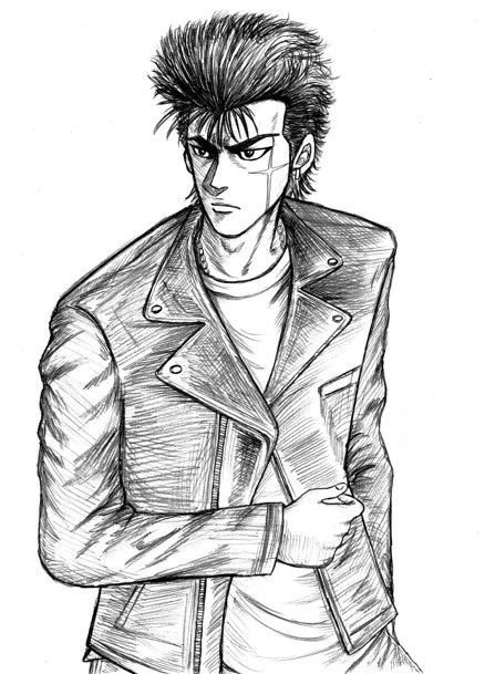 再掲。
『レザージャケットの喧斗』
下描きバージョン。 