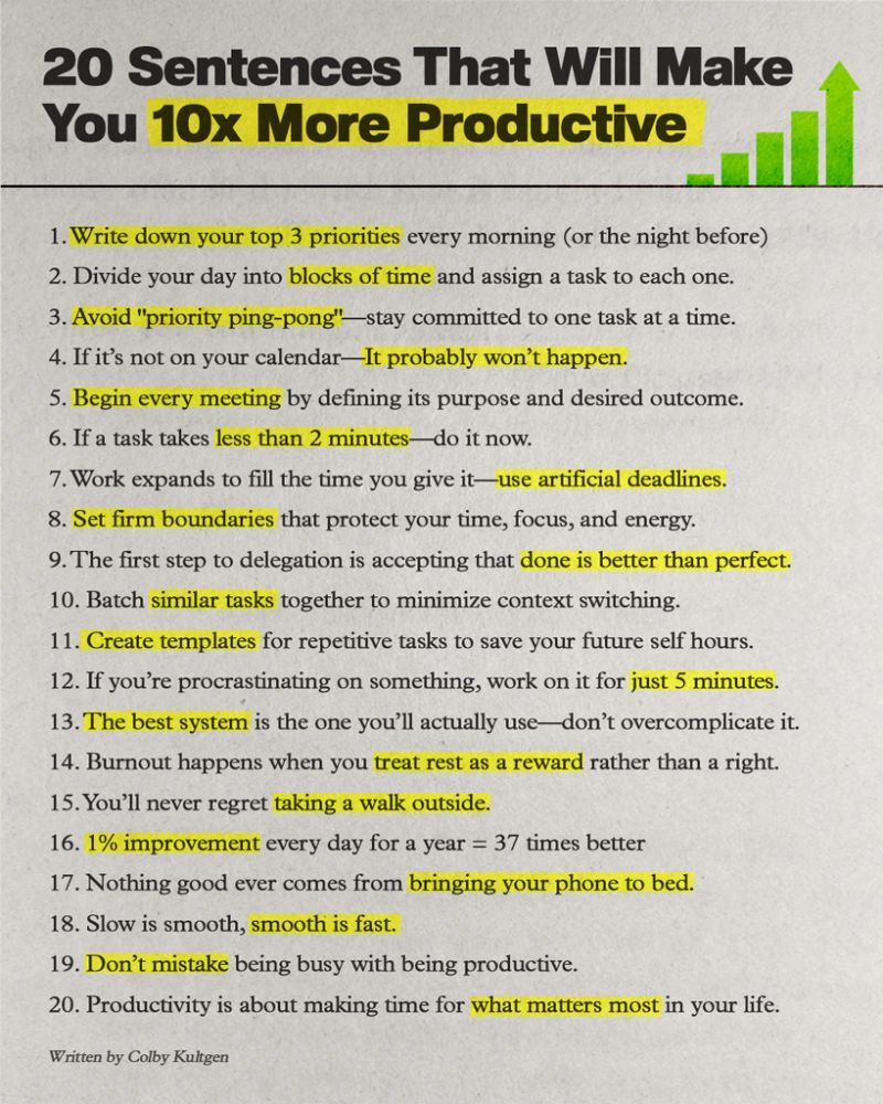 20 Sentences that will make you 10X more Productive