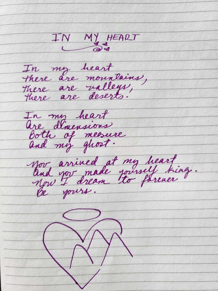EveLovestar's tweet image. In my heart - one of my favorite poems 

(...)
In my heart
Are dimensions
Both of measure
And my ghost.
(...)

#poetry #cursive #poems