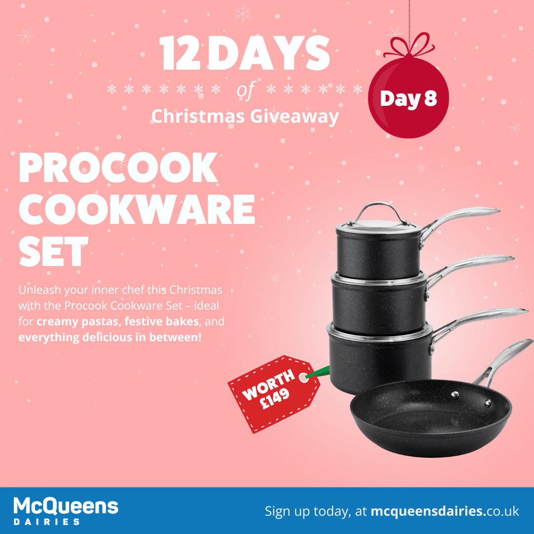 ✨12 Days Of Christmas Competition✨⁠

🎅DAY 8 - Pro Cookware Set

HOW TO WIN:⁠
🎁 Follow <a href="/DairiesMcqueens/">McQueens Dairies 🥛</a>
🎁 Like &amp; Retweet
🎁 Tag a friend in the comments.⁠

⁠EXTRA ENTRIES are also available on our Instagram and Facebook page 🙌⁠
#12daysofchristmas #giveaway