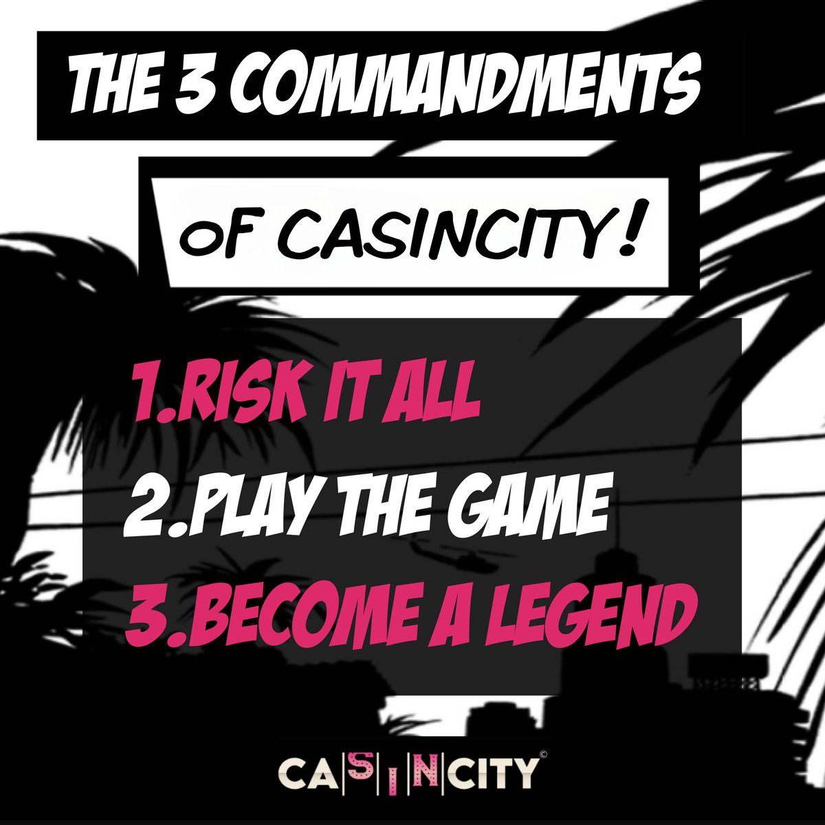 casincity's tweet photo. In CaSinCity, half-measures get you nowhere. This city thrives on bold moves, high risks, and big wins. The Code of Conduct is simple:

🔥 Go all in—or don’t bother showing up.
🎲 Bet like you mean it, or watch from the sidelines.
💼 Respect the game, and the city will respect u https://t.co/Zw6SxhGAJ1