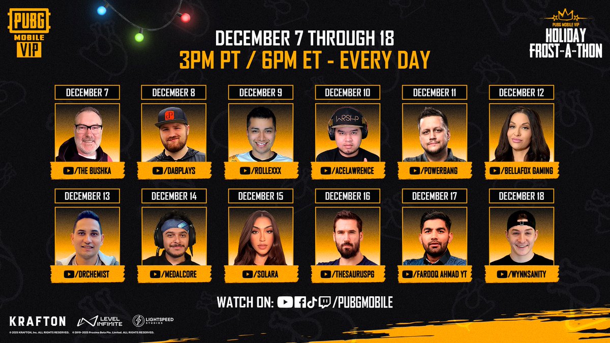DabPlayss's tweet photo. Mark your calendars for December 8th at 3pm PT and join me for the PUBG MOBILE VIP Holiday Frost-a-Thon: Metro Madness! #ad

Prepare for epic frosty adventures! RSVP HERE: https://t.co/Rd8ucNLldX 

 #PUBGMOBILE #PUBGMVIP #FROSTATHON https://t.co/3KXzD9LNSc