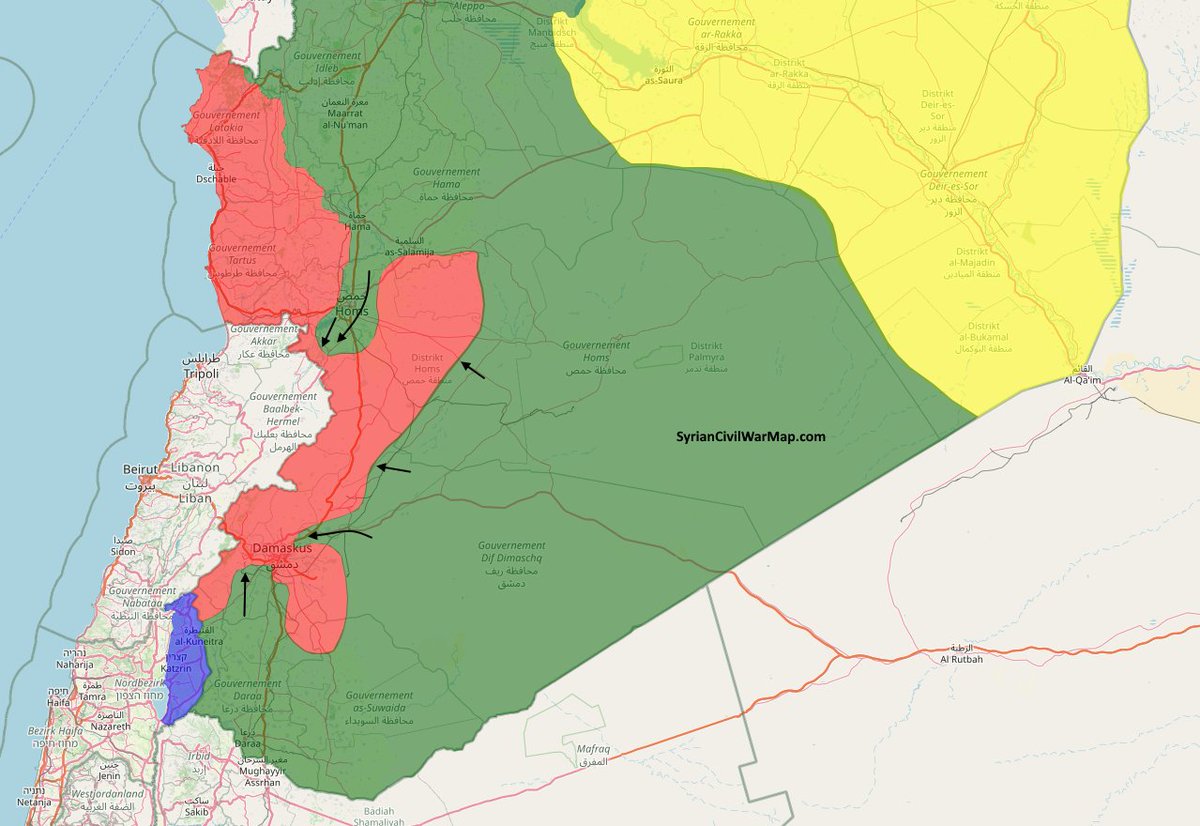 CivilWarMap's tweet photo. Amidst massive advances by jihadist and rebel forces, two key questions persist: Where will the Syrian Arab Army make their last stand? Will there be a major conflict between HTS and SDF following the collapse of the Syrian government? 

Interactive Map: https://t.co/49Hh6dZ1GA https://t.co/De7lmR4Reo