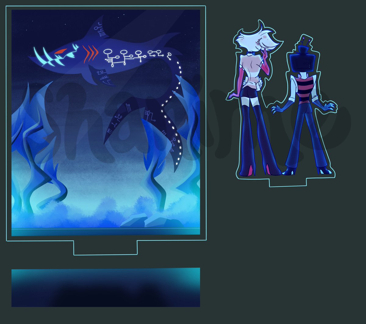 shanimeartist's tweet photo. Surprise little drop of standees, per a few requests 🤭

Both will go up for pr3order on Wednesday at 6pm, until Sunday 6pm UK time💙 

They won’t be brought back so get them while you can!  

#hazbinhotel #hazbinhotelfanart #staticdust #angeldust https://t.co/VkkDsHMGt0