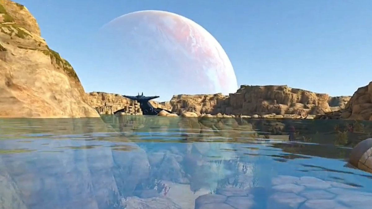goldinnko's tweet photo. 「Hubris」は、絶景を背に敵を倒していくVRシューティングゲームです。

とにかく、地上と水中のコントラストが美しかったのです。

楽しかったです。 https://t.co/KountZFr8U