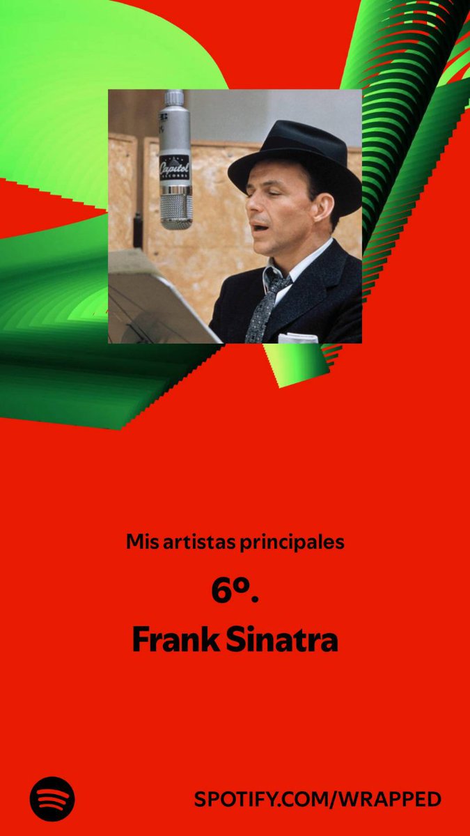ridiazusa's tweet photo. Frank Sinatra es mi artista n.° 6º. de 2024. Escúchala. #SpotifyWrapped
https://t.co/1T07n2R6Pf https://t.co/AAIN7lLr8P