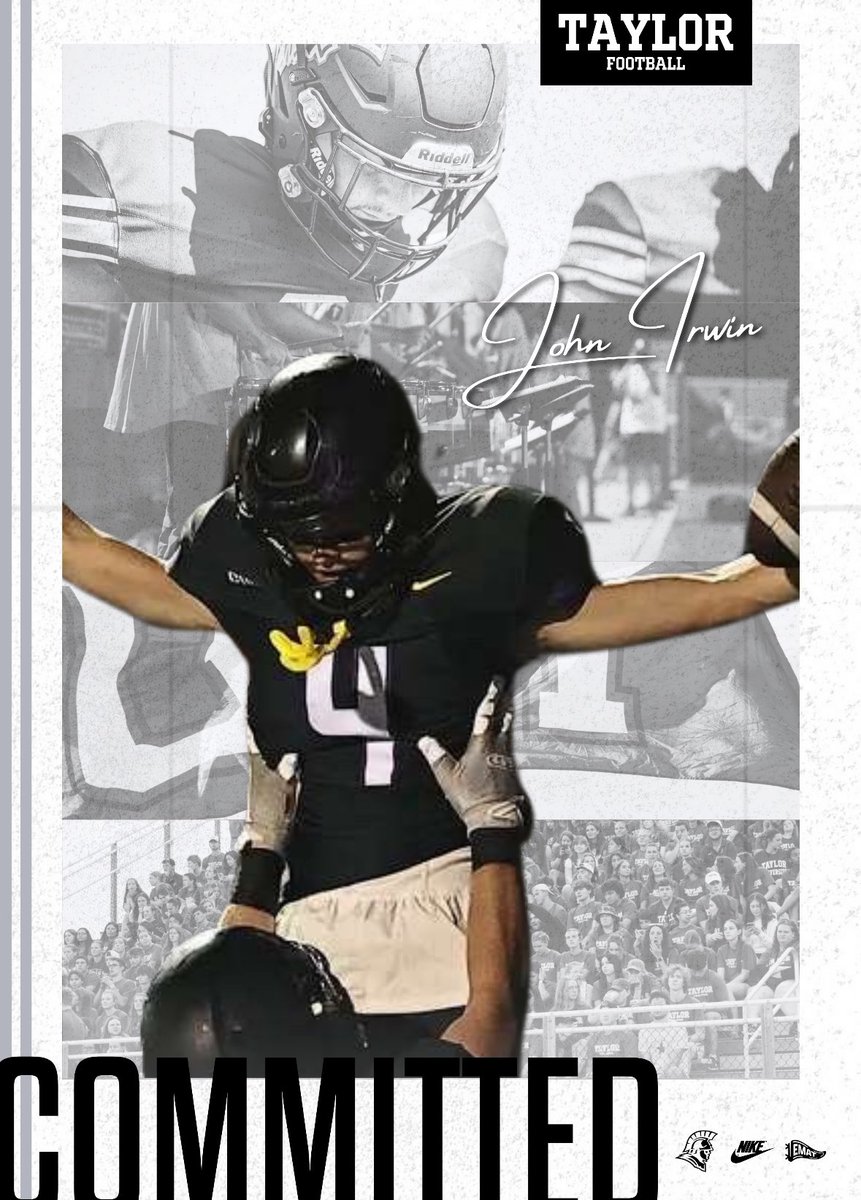 John Irwin (@johnirwin1345) on Twitter photo I'm excited to announce my commitment to play football at Taylor University! I want to thank my coaches, my parents, and my family and friends for all of their support throughout the years and to God for the opportunity to continue to play football. Special thanks to <a href="/Coach_Mingo/">Aaron Mingo</a> I'm excited to announce my commitment to play football at Taylor University! I want to thank my coaches, my parents, and my family and friends for all of their support throughout the years and to God for the opportunity to continue to play football. Special thanks to <a href="/Coach_Mingo/">Aaron Mingo</a>