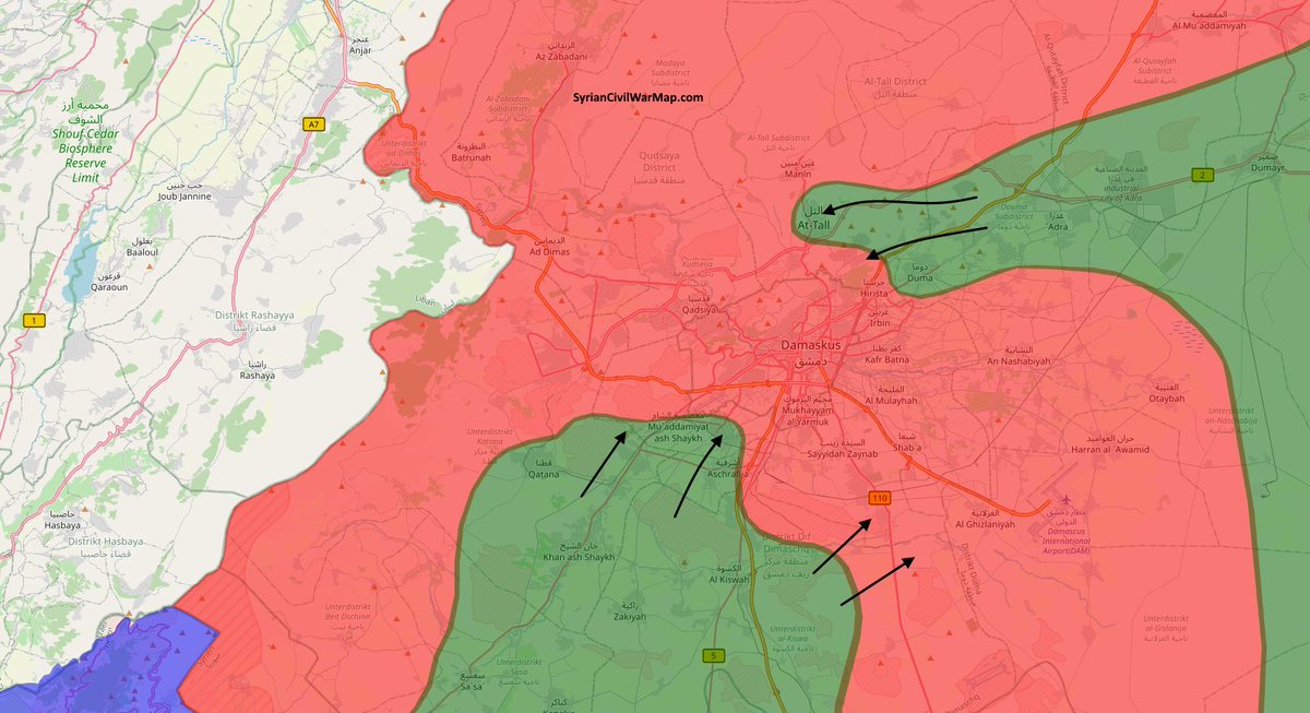 CivilWarMap's tweet photo. Rebel forces took control over At-Tall - north of Damascus. Damascus is getting surrounded quickly.

Ad-free Map: https://t.co/49Hh6dZ1GA https://t.co/T4AOnoTOwZ