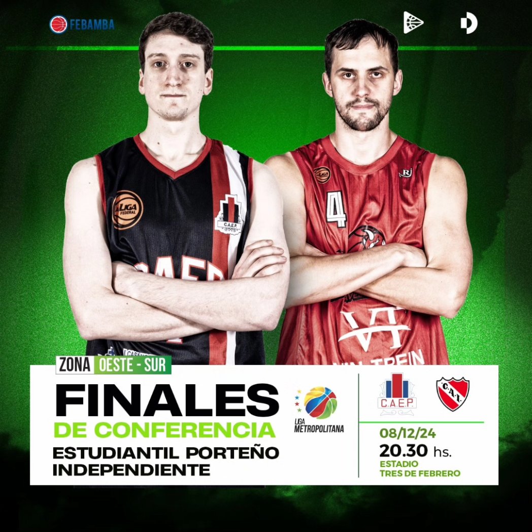 🔜 Así se jugarán las Finales de Conferencia en la Liga Metropolitana 2024. 🔥

Zona Centro - Norte:
🔺 <a href="/BasquetPlate/">River Plate Básquet</a> 🆚 <a href="/Pinochobasquet/">Pinocho basquet</a> 

Zona Oeste - Sur:
🔺 <a href="/CAEPbasquet/">Estudiantil Porteño Básquet</a>  🆚 <a href="/Basquet_CAI/">BÁSQUET CAI🏀</a>