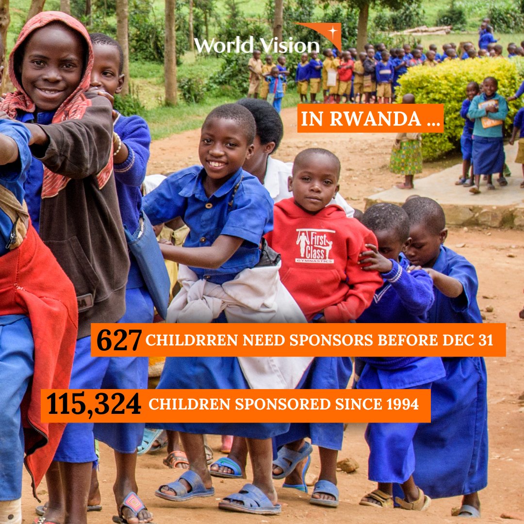 worldvisioncan's tweet photo. 627 children in Rwanda need sponsors before the year ends. Together, we’ve already helped 115,324 children thrive. Your support provides clean water, education &amp; a future. Let’s "finish the job."

🔗 Sponsor a child today: https://t.co/32PHEHya5G https://t.co/ghBNYBGoip