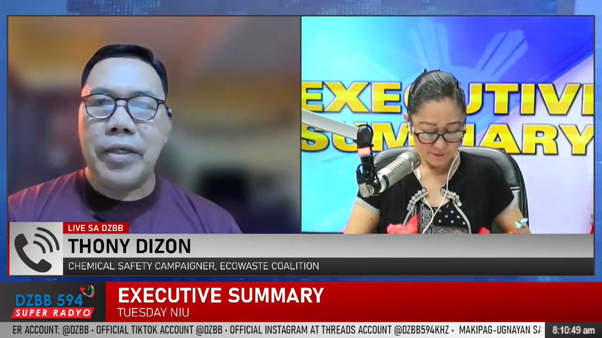 DZBB Super Radyo (@dzbb) on Twitter photo LIVE sa DZBB: Thony Dizon, EcoWaste Coalition chemical safety campaigner
📻: <a href="/dzbb/">DZBB Super Radyo</a> 594 kHz
📡: gmanetwork.com/radio/streamin…
📱: facebook.com/share/v/19e7zG… LIVE sa DZBB: Thony Dizon, EcoWaste Coalition chemical safety campaigner
📻: <a href="/dzbb/">DZBB Super Radyo</a> 594 kHz
📡: gmanetwork.com/radio/streamin…
📱: facebook.com/share/v/19e7zG…