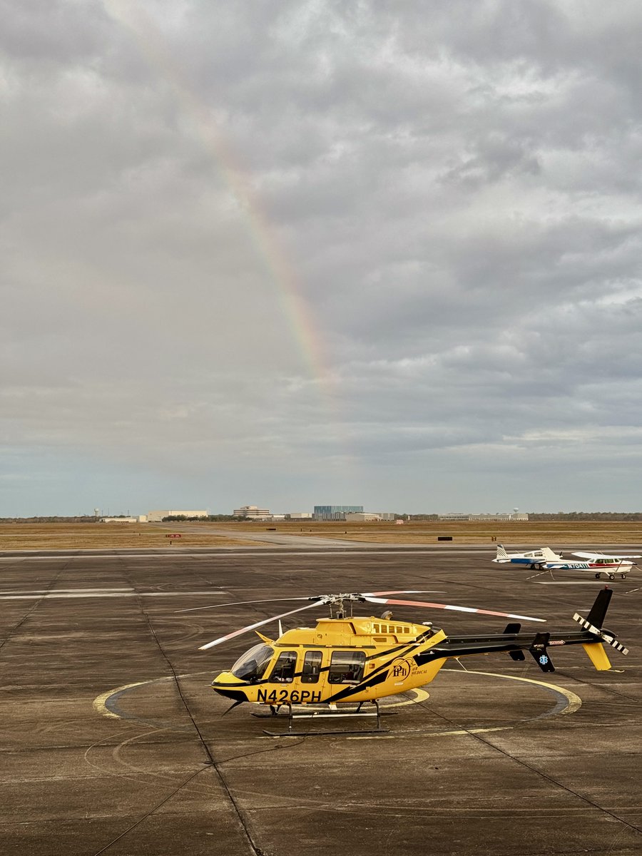 air_phi's tweet photo. Our little pot of gold (and black) at the end of the rainbow 🌈🚁. 

#phiairmedical #ems #houston #airport #aviation #medical #lifeflight #helicopter #rainbow https://t.co/1WxIcBhRfE