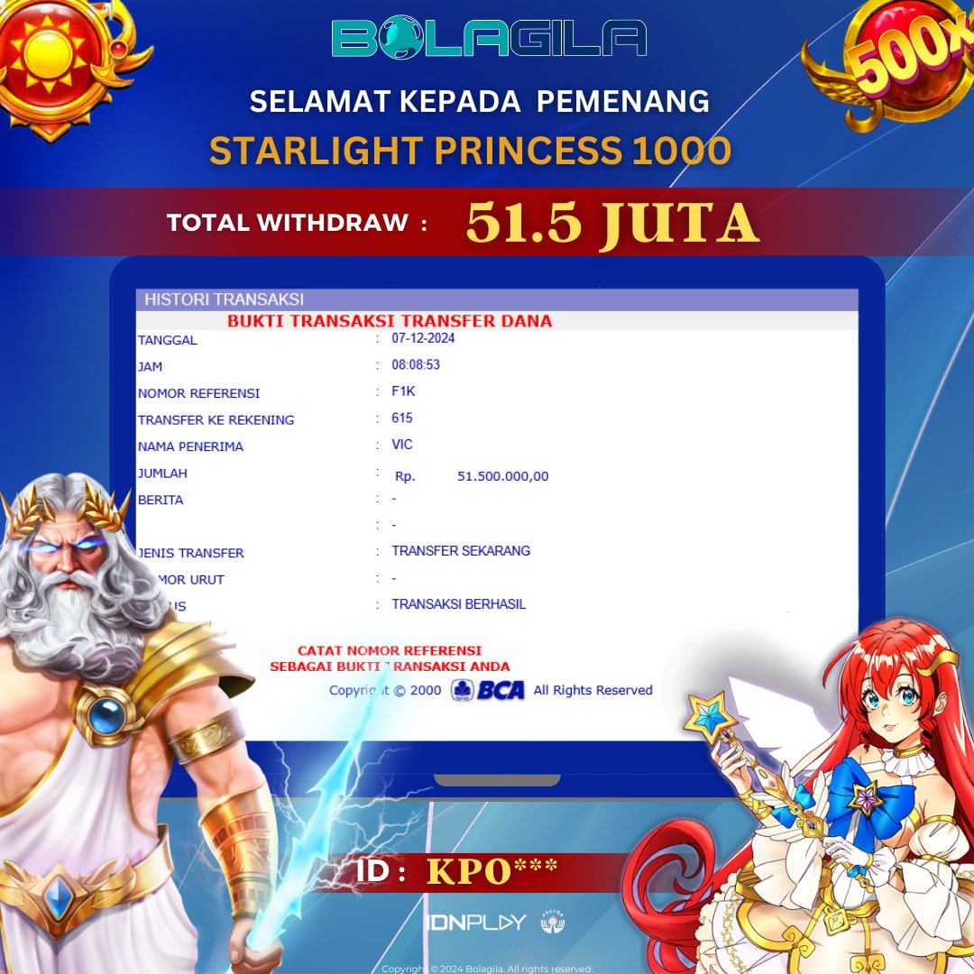 KBolagila1's tweet photo. BOLAGILA - INTERNASIONAL DEWA GRUP (IDN PLAY)
•
Selamat Kepada ID MEMBER : KPO*** Jackpot SLOT di STARLIGHT PRINCESS 1000 dan Melakukan Withdraw Sebesar 51.5 Juta dibayar LUNASS!!!

Link Alternatif BOLAGILA : 🌐 https://t.co/8EZr2wKO71 📷 https://t.co/ZMz7CvHBhq https://t.co/VDbmZ4K1Ce