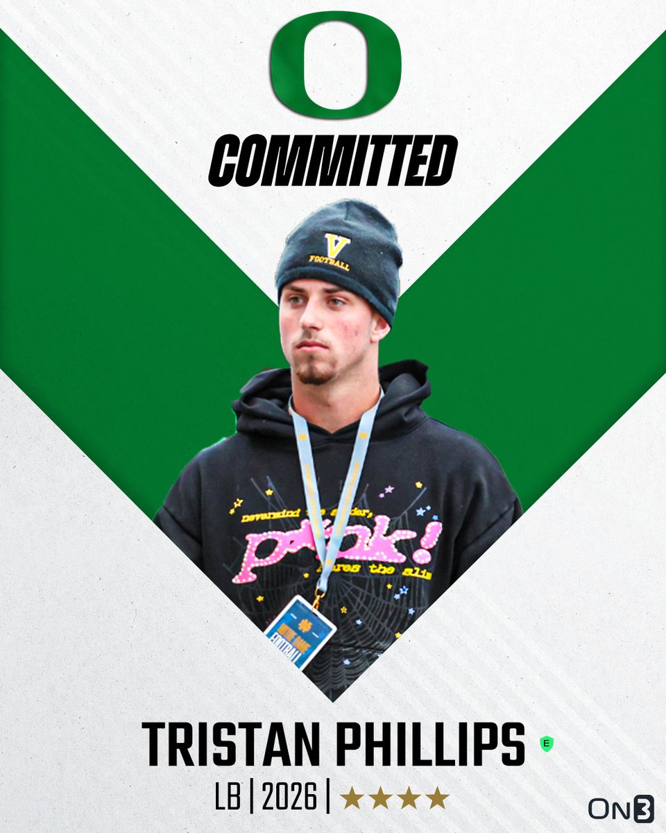 mtorressports's tweet photo. QUAAACK: 2026 On3 Industry 4-Star Ventura (Calif.) linebacker Tristan Phillips has committed to #Oregon 🦆. 

He adds to the Ducks' No. 1-rannked recruiting class.

Story: https://t.co/cdCTTyMXuk https://t.co/eTQtr3yMRF